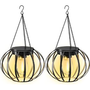 Solar Lanterns Outdoor Waterproof - 2 Pack Solar Outdoor Lanterns, 15" Solar Lights Outdoor Hanging, Lanterns Decorative Outdoor Pumpkin Shape