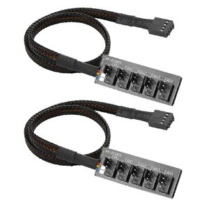 YACSEJAO PWM Fan Hub Splitter 2 Pack 1 to 5 Way 4Pin Computer CPU Case Fan Splitter Extension Cord for ATX Computer Case 4-Pin and 3-Pin Cooling Fans