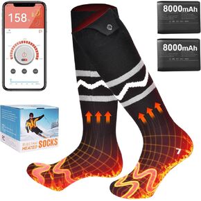 Heated Socks for Men Women with App Control, 8000mAh Battery Rechargeable, Electric Heating Warm Socks,360° Heating Warmth, Heated Toe Design, Foot Warmer for Skiing,Hiking, Hunting