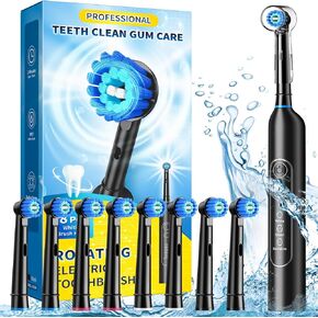 Rotating Electric Toothbrush for Adults with 8 Brush Heads, Sensitive Gum Care Electric Toothbrush with 3 Modes and 2 Min Smart Timer, Rechargeable Last 45 Days