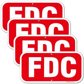 FDC Sign, Fire Department Connection Sign, 4Pack-12"x6" Rust Free Reflective Aluminum, Fade/Weather Resistant, UV Protected, Indoor/Outdoor Use, Easy to Mount