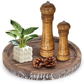 Round Decorative Wood Trays for Coffee Table Counter Farmhouse Kitchen Home Decor Centerpiece Small Wooden Candle Holder Tray Circular Serving Platter Circle Rustic Dining Table Bathroom Perfume Tray
