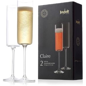 Joyjolt Champagne Flutes - Claire Collece Crystal Crystal Classes مجموعة من 2 - 5.7 أونصة السعة - الحرف اليدوية الرائعة - مثالية لبار المنزل ، والمناسبات الخاصة - المصنوعة في أوروبا