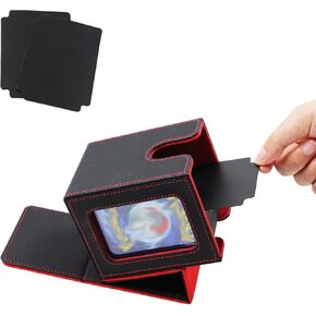 Collectible Trading Card Cases for Commander Display, Card Storage Box Fits100+Double Sleeved Cards with 2 Dividers &Transparent Card (Black & Blue)