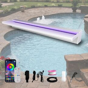 Pond Waterfall Spillway, APP Control Multi-Color LED Light Outdoor Pool Fountain, Acrylic Water Spillway Koi Fountains Kit for Garden Patio Swimming Pool Decoration - 23.6"x7.8"x3.9"