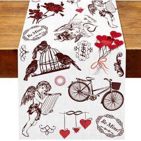 Valentine's Day Table Runner Vintage Be My Valentine Wedding Anniversary Party Decoration Dining Room Home Kitchen Table Decor 13 x 72Inches