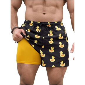 SHENHE Men's Swimming Trunks with Compression Lined Quick Dry Funny Swim Trunks Beach Shorts