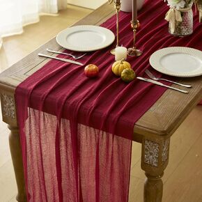 Burgundy Cheesecloth Table Runner Gauze Table Runner Red Table Runner 120 Inches Long for Wedding Bridal Baby Shower Table Decor Birthday Engagement Party Home Decorations (Burgundy, 1 Pack)