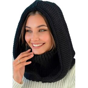 Knit Hooded Scarf for Women - Wool Balaclava Hood Detachable with Neck Gaiter - Hat Scarf Combo