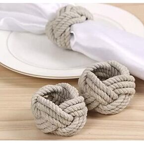 Nautical Rope Napkin Rings Set of 12, Cotton Rope Napkin Ring-Burlap Napkin Rings Set for Harvest, Thanksgiving, Christmas, Farmhouse, Beach, Party Decoration, Wedding, Dining Table etc. (Ivory 12)