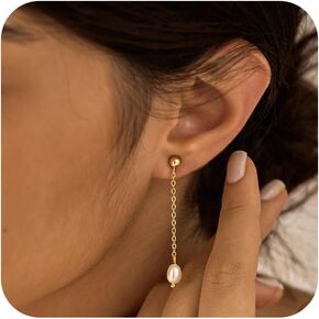 CHESKY بيرل هوب أقراط للنساء، العصرية 14K الذهب مطلي هوب أقراط مكتنزة اللؤلؤ انخفاض الأقراط للنساء هيبوالرجينيك لؤلؤة الذهب تتدلى القرط Huggie بيان اللؤلؤ والمجوهرات الهدايا لها