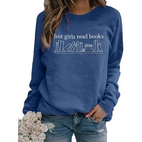 MYHALF Book Shirts Women Book Lovers Sweatshirt Bookworm Reading Pullover Embroidered Teacher Shirt Long Sleeve Bookish Tops
