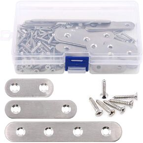 Glarks 35-Pieces 1.6 inch/ 2.4 inch/ 4 inch Stainless Steel Flat Straight Brace Brackets Mending Joining Plates Repair Fixing Bracket Connector and 80pcs Screws Set, Total 115pcs, Silver