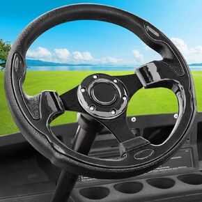 Golf Cart Steering Wheel fit EZGO RXV & TXT, Club Car DS, Club Car Precedent Tempo, Yamaha Golf Carts(Steering Wheel Black)