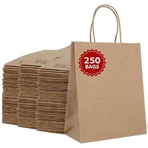 DURO 60# 8x4.5x10.25 Brown Paper Bags for Small Business, Small Kraft Bags with Handles, Holidays, Party Favors, Retail Shopping & Crafts - Pack of 250