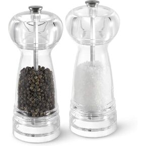Vzaahu Clear Acrylic Salt and Pepper Grinder 2 Set Refillable Seasalt Peppermill Transparent Kitchen Shaker for Adjustable Coarseness Ceramic