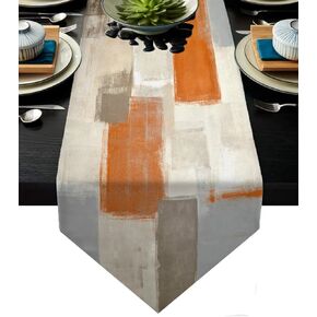Orange and Grey Table Runner 13x72 Inch Modern Abstract Art Painting Kitchen Dinning Table Decoration for Home Party Décor