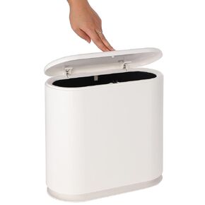 Slim Plastic Trash Can12 Liter 3.17 Gallon Garbage Can with Press Top Lid,White Modern Waste Basket for Bathroom,Living Room,Office and Kitchen (White)