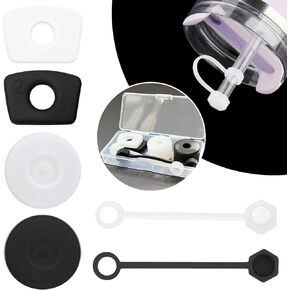2 Sets Spill Stopper for Stanley H2.0 40/30/20oz, Soft Silicone Stanley Spill Stopper for Stanley Cup Accessories, Including Straw Cover, Squre Spill Stopper and Round Spill Plug(Black,Clear)