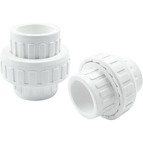 Waziaqoc 2 Pack 1 1/4 Inch PVC Union Coupling Pipe Fitting (Socket x Socket), 1.25 Inch PVC Slip Union PVC Adapter Schedule 40, EPDM O-Ring