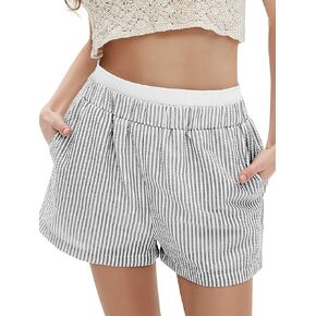 EXLURA Women's Stripe Print Exposed Boxer Shorts Elastic High Waisted Wide Leg Y2K Workout Gym Shorts