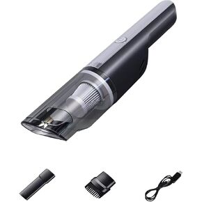 Portable Car Vacuum USB Quick Charge Handheld Vacuum Cordless with Crevice Tool LED Light HEPA Filter for Car Home Pet Hair Dust