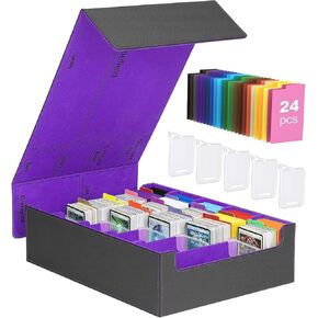 MoKo Trading Card Storage Box, 3800+ MTG Deck Box with 24 Colorful Dividers & 5 Card Supporters, 5 Row Commander Card Deck Box Fits for Magic Game Cards, YugiOh, TCG, PTG and Sport Cards, Black Purple