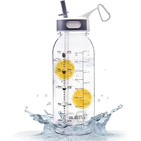Bottled Joy Gallon Water Bottle,1L Clear Water Bottle, 32oz Water Bottle with Straw, Bottle Joy Sports Water Jug, Tritan Leakproof BPA-Free Sports Jug, Buckle Drinking Bottles for School, Outdoor