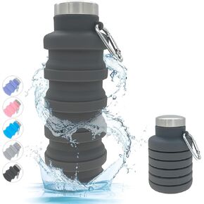 YCT Collapsible Water Bottle 17oz（500ml），Travel Portable Sport Water Bottle，Reusable Silicone Foldable Water Bottles for Gym Camping Hiking (Black)