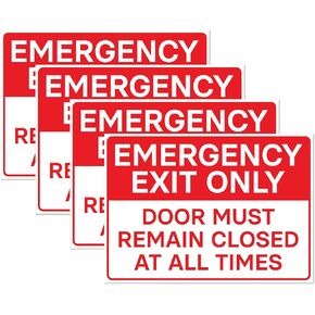 4pk Emergency Exit Only Door Must Remain Closed Signs | Self Adhesive Vinyl Stickers for Emergency Exit Doors, 5 x 7 Inch