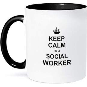 3dRose Keep Calm I'M A Social Worker-Job Pride-Funny Profession Work Gift Mug, 11 oz, Black