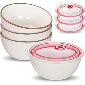 4 Pack Ceramic Bowls with Lids, 28 oz Kitchen Bowl Set for Cereal, Salad, Soup, Pasta, Dessert, Serving, Ramen, Oatmeal, Nut, Dishwasher & Oven & Microwave Safe