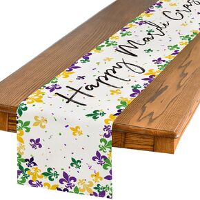 Artoid Mode Irises Happy Mardi Gras Table Runner, Carnival Kitchen Dining Table Decoration for Home Party Decor 13x72 Inch