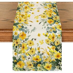 Artoid Mode Daisy Eucalyptus Leaves Spring Table Runner,Seasonal Summer Butterfly Kitchen Dining Table Decoration for Home Party Decor 13x72 Inch