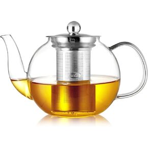 CNGLASS 900ml Glass Teapot with Removable Infuser,Clear Tea Kettle Stovetop Safe,Blooming and Loose Leaf Tea Maker