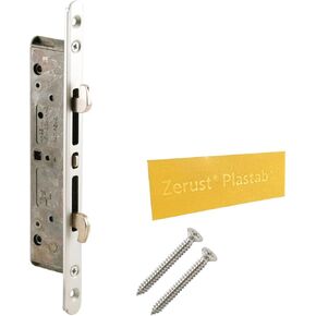Gordon Glass® Sliding Glass Patio Door Lock, Mortise Type, 2-Point, 7-51/64" Screw Holes | Multi Point Square Drive Mortise Latch, Aluminum Round Faceplate and Zerust Rust Prevention Plastabs