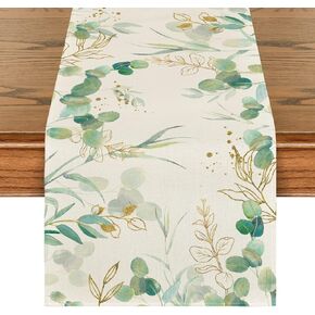 Artoid Mode Beige Greenery Eucalyptus Summer Table Runner, Spring Seasonal Anniversary Holiday Kitchen Dining Table Decoration for Indoor Outdoor Home Party Decor 13 x 72 Inch