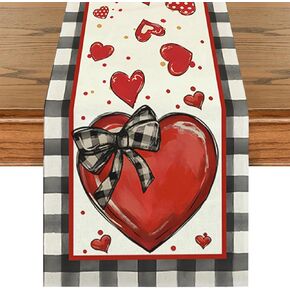 Valentines Day Decorations Table Runner 13x72 Inches,Red Hearts Burlap Outdoor Table Runners Farmhouse Valentines Day Kitchen Decor Indoor for Home Party