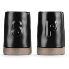 DEMDACO Gather Round Modern Design Black 2 x 3 Stoneware Salt And Pepper Shaker Set