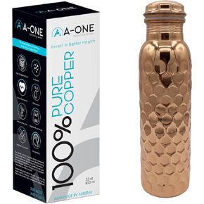 A-ONE Copper Water Bottle - 32oz | A Hammered Pure Ayurvedic Copper Bottle for Drinking | Health Benefits Immediately (Diamond)