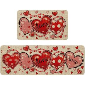 Artoid Mode Beads Love Heart Valentines Day Kitchen Mats Set of 2, Home Decor Low-Profile Kitchen Rugs for Floor - 17x29 and 17x47 Inch