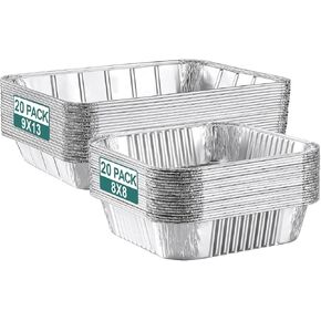 40 Pack Disposable Aluminum Pans Combo Set - 20 Large 9x13 Aluminum Foil Pans Half Size & 20 Small 8x8 Tin Foil Baking Pans, Tin Trays Containers for Meal Prep, Food Cooking, Roasting, Heating