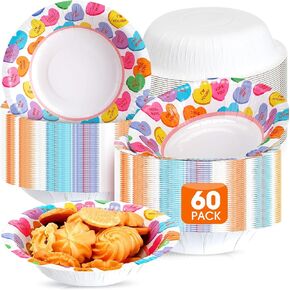 Nuogo 60 Pcs 16 oz Valentine's Day Disposable Paper Bowls Heavy Duty Bowls Heart Paper Soup Bowls for Both Cold and Hot Food Salad Cereal Food Snack Kitchen Holiday Party (Stylish)