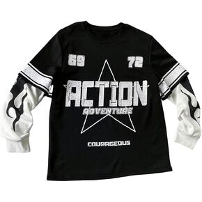 Men's Crewneck Graphic Sweatshirt Letter Print Long Sleeve 2 in 1 Pullover Tops