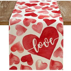 ARKENY Mothers Day Table Runner 13x72 Inches,Red Pink Heart Love Seasonal Farmhouse Burlap Indoor Kitchen Anniversary Wedding Dining Valentines Table Decorations for Home Party AT519-72