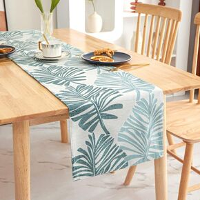 Cotton Linen Table Runner 63 Inch Long Green Palm Leaf Runners for Dining Table Everyday Use Holiday Decor (Green,12×63 Inch)