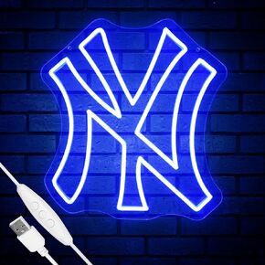 NY Baseball Neon Sign, New York Cool Light Up Dimmable NY Baseball Team Logo Hanging Led Neon Sign for Wall Decor, Bedroom, Party, Man Cave, Garage, Birthday Christmas Gift for Baseball Fans