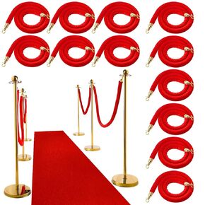 12 Set Red Carpet Party Decorations, 23.6 Inch Posts and Velvet Ropes with 3.95 x 16.5ft Red Aisle Runway Rug for Adult Red Carpet Night Movie Night Party Christmas Wedding Decoration