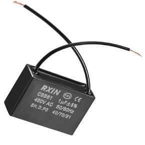 CBB61 1uF Ceiling Fan Capacitor 450V AC 25/70/21 ±5% 50/60Hz Cylinder 36.5x11x24.5mm with 2 Wires Metalized Polypropylene Film Capacitors for Water Pump Motor Generator,1 PCS