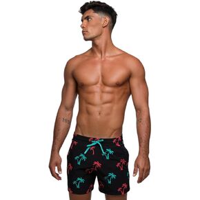 Rounderbum Mens Swimwear | Beach Shorts | Padded Technology | Quick Dry | Drawstring | Bathing Suits | Swim Shorts | Palm Green | Large